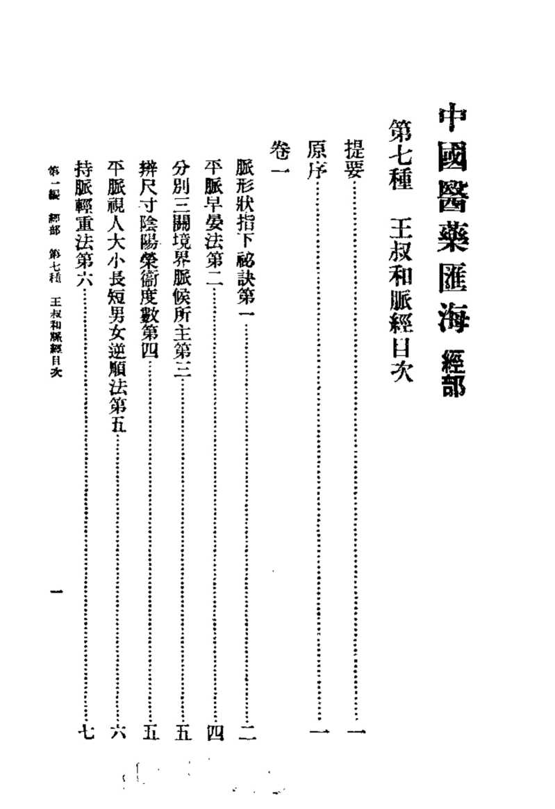 中国医药汇海  13  第七种  王叔和脉经目次